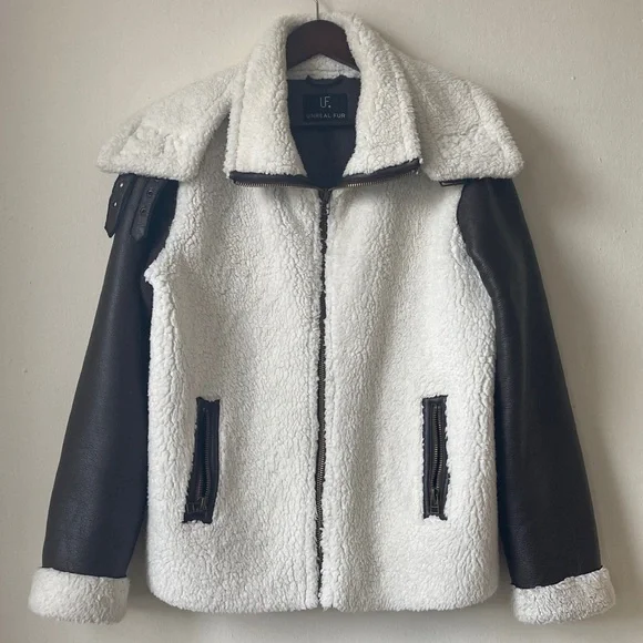 UNREAL FUR Symbiosis Aviator Jacket Faux Leather / Sherpa Fur Size S - Picture 2 of 16